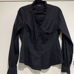 Brooks Brothers Women's Black Ruffle Oxford Dress Shirt Size 8